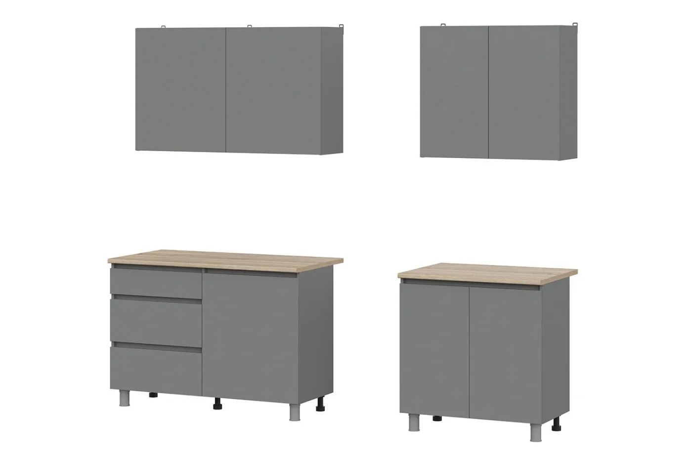 Кухонный гарнитур Hoff Денвер, 2 м, 200х216х60, цвет графит серый/дуб сонома