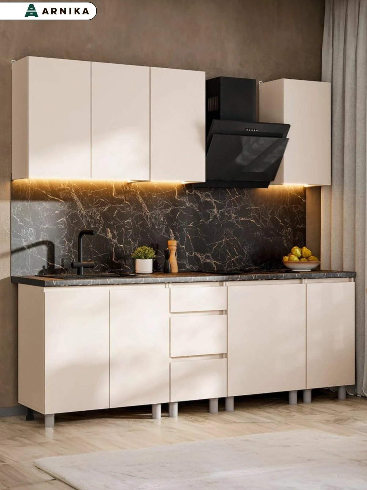 ARNIKA Кухонный гарнитур "Рика" без столешницы 220 см, меланж