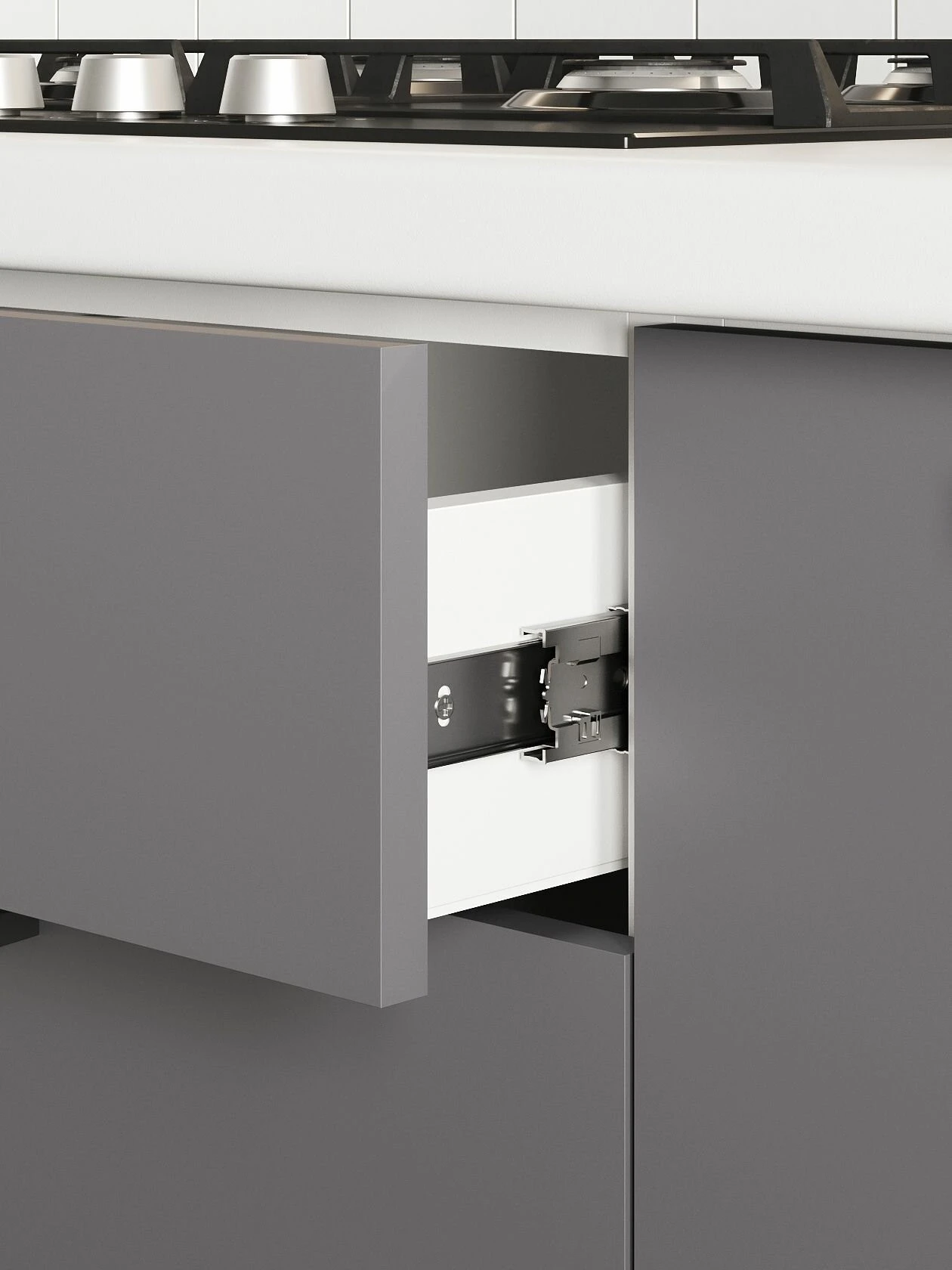 Кухонный гарнитур Урбан 2.6 м, мебель для дома и кухни, Белый / Цемент светлый со стеклом / Графит серый