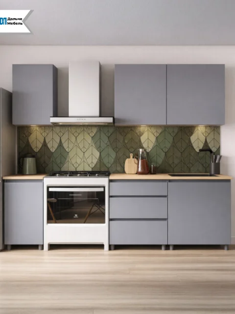 Кухонный гарнитур прямой Арника Денвер 160 см, современная кухня для квартиры, цвет графит серый / сонома
